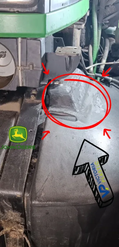 Reparierter Kraftstofftank John Deere nach Schweißen und Verstärkung